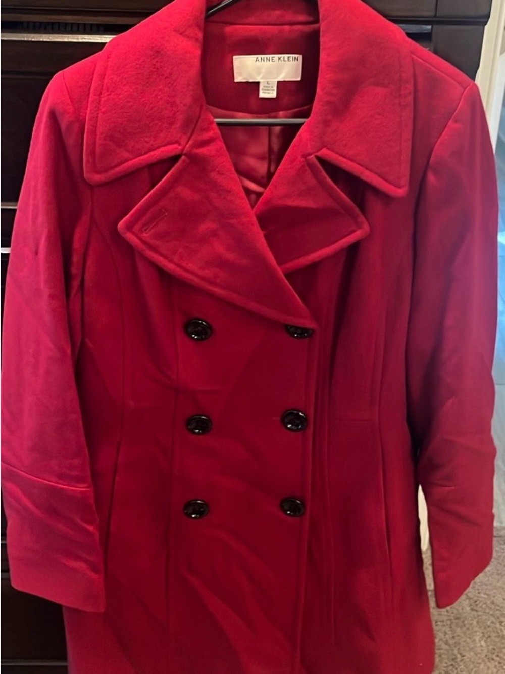 Anne Klein Bright Red Double-Breasted Pea Coat